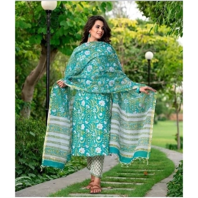 Picture of Premium Quality Unstitched Cotton Print Three Pieces for Women/ Girl - Multicolor - 56 Inch