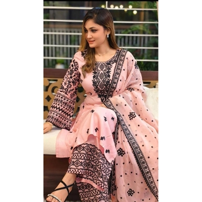 Picture of Premium Quality Unstitched Cotton Print Three Pieces for Women/ Girl - Multicolor - 56 Inch