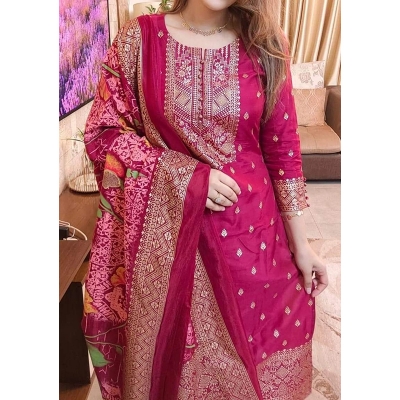 Picture of Premium Quality Unstitched Cotton Print Three Pieces for Women/ Girl - Multicolor - 56 Inch