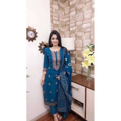 Picture of Premium Quality Unstitched Cotton Print Three Pieces for Women/ Girl - Multicolor - 56 Inch