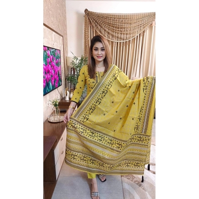 Picture of Premium Quality Unstitched Cotton Print Three Pieces for Women/ Girl - Multicolor - 56 Inch