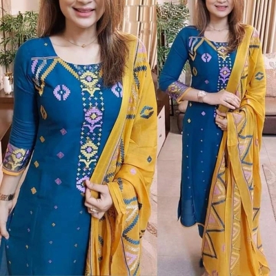 Picture of Premium Quality Unstitched Cotton Print Three Pieces for Women/ Girl - Multicolor - 56 Inch