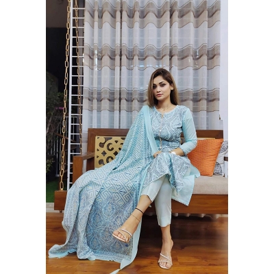 Picture of Premium Quality Unstitched Cotton Print Three Pieces for Women/ Girl - Multicolor - 56 Inch