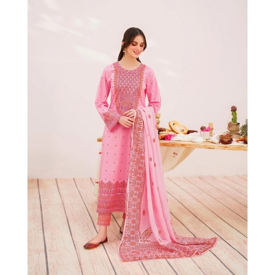 Picture of Unstitched Cotton Print Three Pieces for Women/ Girl - Mist - 22 Years