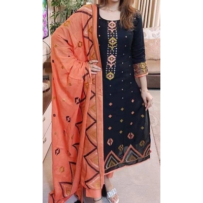 Picture of Premium Quality Unstitched Cotton Print Three Pieces for Women/ Girl - Agate Green - 19-20  Years