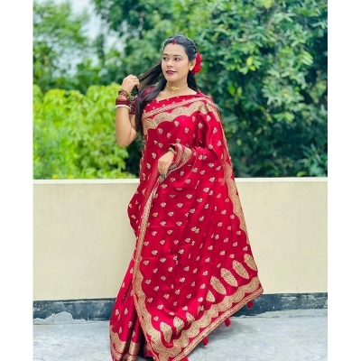 Picture of Premium Quality Japani Half Silk Sari ‍and Matching Free Blouse Piece - Multicolor - 12