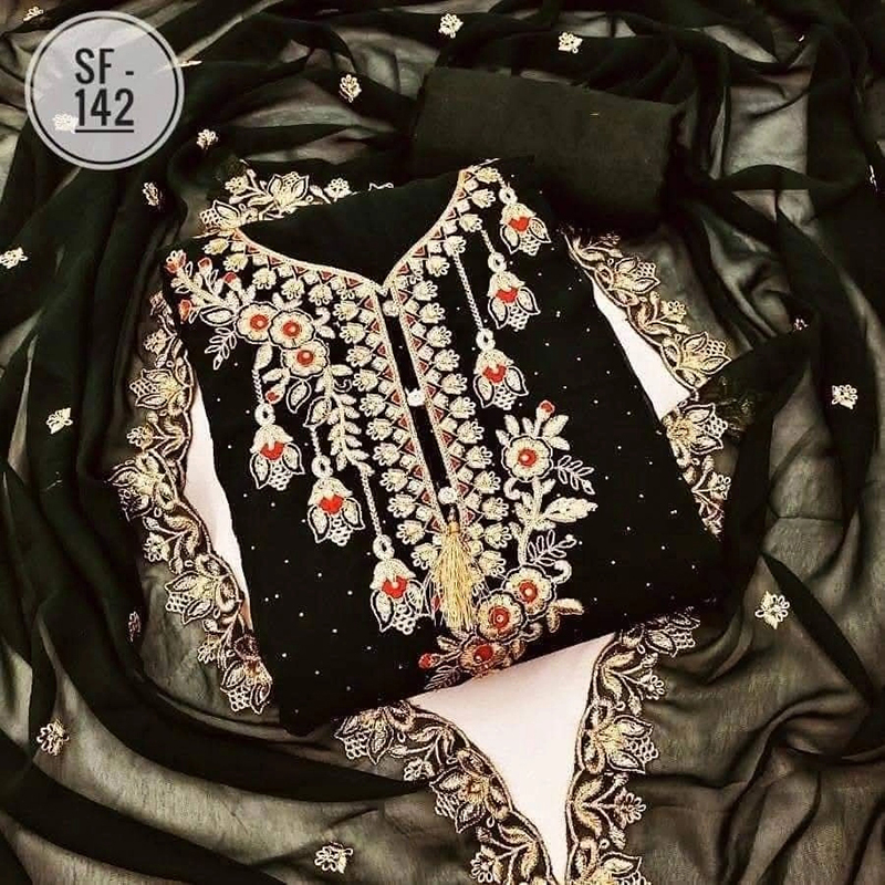 Picture of Embroidery Premium Quality Unstitched/Unready Jorjet Four Pieces for Women/ Girl - Multicolor - 56 Inch