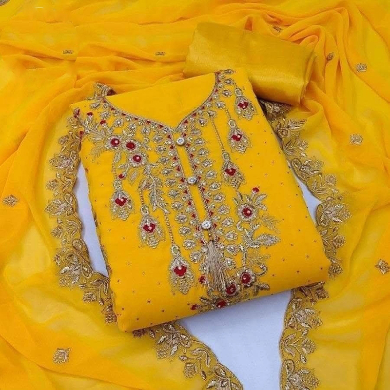 Picture of Embroidery Premium Quality Unstitched/Unready Jorjet Four Pieces for Women/ Girl - Multicolor - 56 Inch