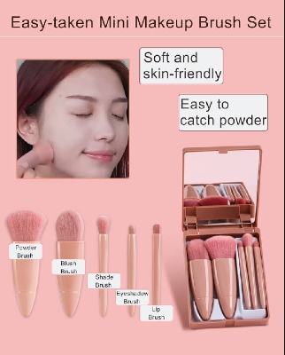 Picture of Travel Makeup Brush Set 5pcs Mini Complete Function Cosmetic Brushes Kit - Multicolor