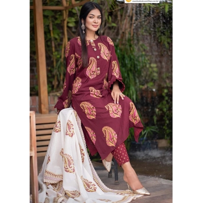 Picture of Premium Quality Unstitched Cotton Print Three Pieces for Women/ Girl - Multicolor - 56 Inch