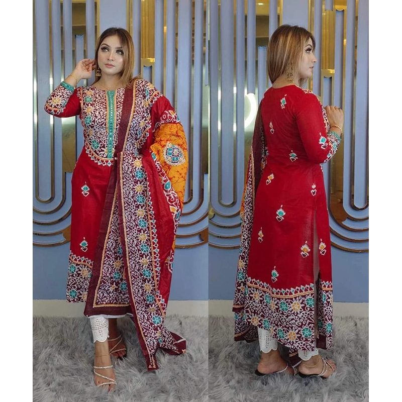 Picture of Premium Quality Unstitched Cotton Print Three Pieces for Women/ Girl - Multicolor - 56 Inch