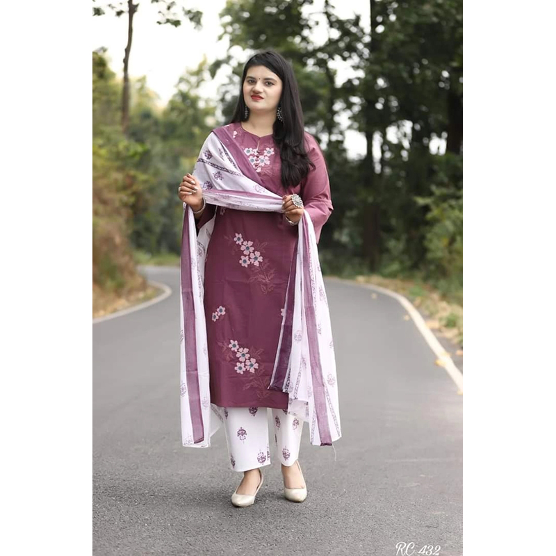 Picture of Premium Quality Unstitched Cotton Print Three Pieces for Women/ Girl - Multicolor - 56 Inch