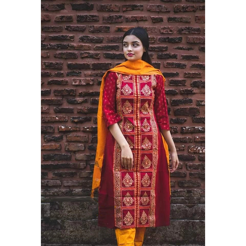 Picture of Premium Quality Unstitched Cotton Print Three Pieces for Women/ Girl - Multicolor - 56 Inch