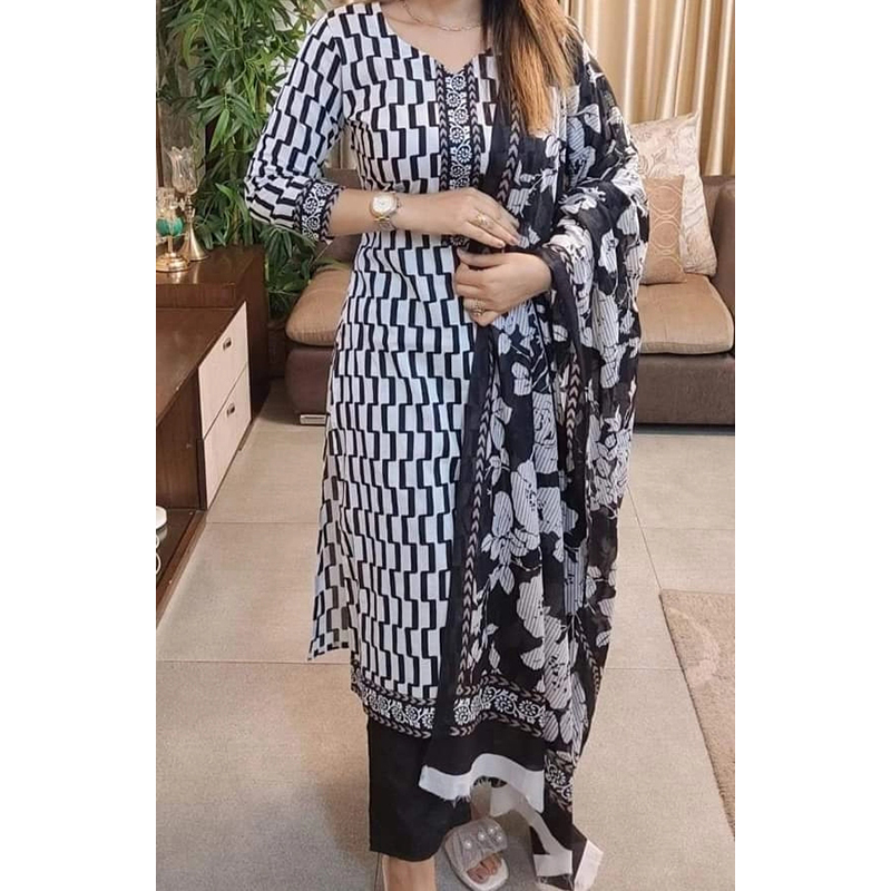 Picture of Premium Quality Unstitched Cotton Print Three Pieces for Women/ Girl - Multicolor - 56 Inch