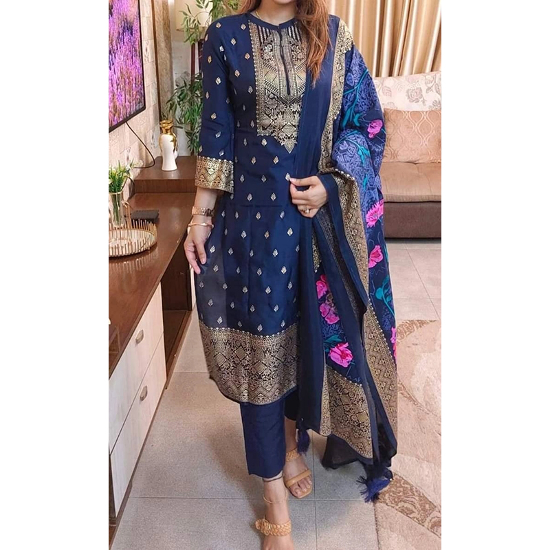 Picture of Premium Quality Unstitched Cotton Print Three Pieces for Women/ Girl - Multicolor - 56 Inch