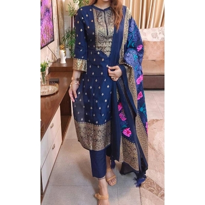 Picture of Premium Quality Unstitched Cotton Print Three Pieces for Women/ Girl - Multicolor - 56 Inch