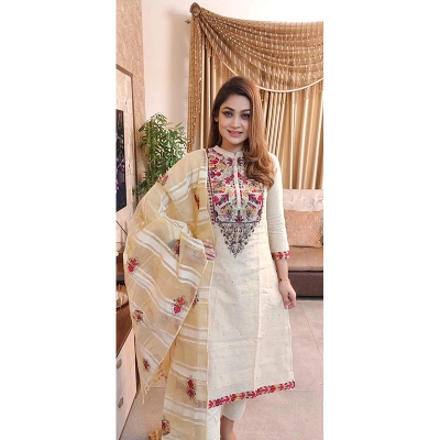 Picture of Premium Quality Unstitched Cotton Print Three Pieces for Women/ Girl - Multicolor - 56 Inch