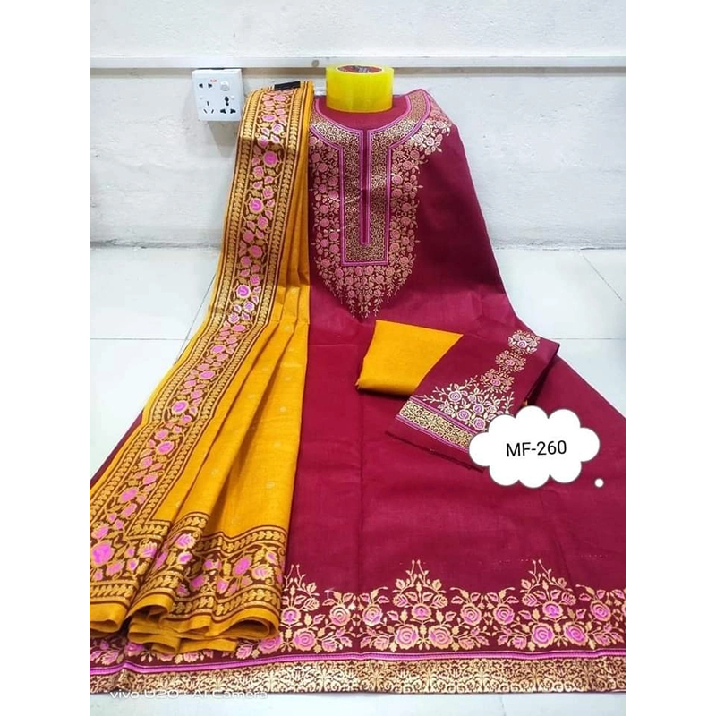 Picture of Premium Quality Unstitched Cotton Print Three Pieces for Women/ Girl - Multicolor - 56 Inch