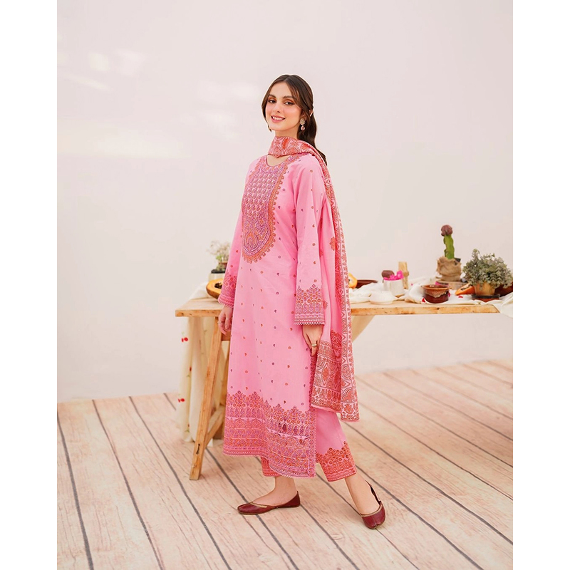 Picture of Unstitched Cotton Print Three Pieces for Women/ Girl - Mist - 22 Years