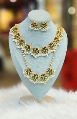 Picture of Poddoja Traditional Fashion Weeding/Party Bridal Choker Necklace & Earrings Jewellery Set For Women - Necklace For Girls - Multicolor