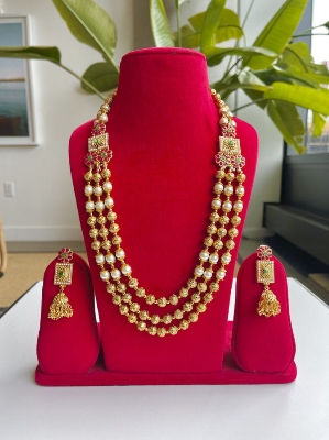 Picture of Indian Traditional Fashion Weeding/Party Bridal Choker Necklace & Earrings Jewellery Set For Women - Necklace For Girls - Gold