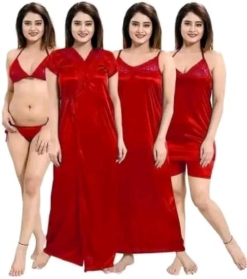 Picture of Women 4 Part Solid Night Dress Nights Set 4
Piece Women's Fashionable Nightware