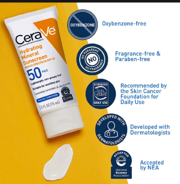 Picture of CeraVe 100% Mineral Sunscreen SPF 50 (USA)