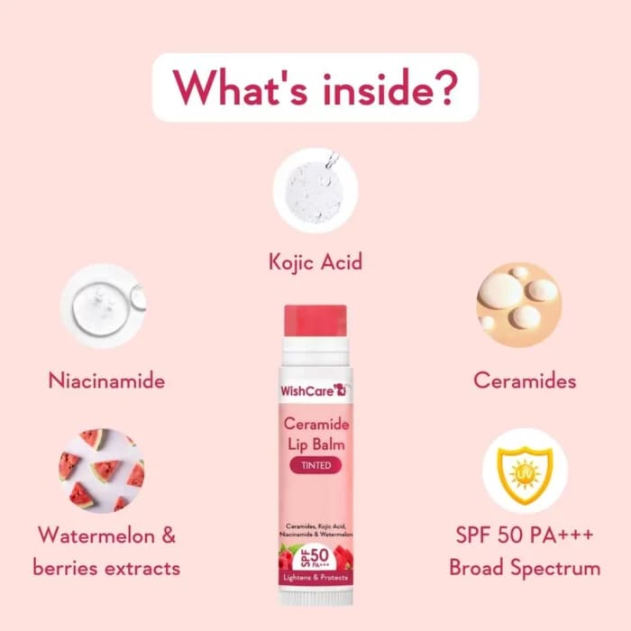 Picture of WishCare Ceramide Lip Balm Tinted/Natural With SPF 50 PA+++ 5gm
