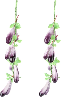 Picture of Simulation Artificial Lifelike Fake Vegetable Carrot Artificial Gourd Hanging Eggplant String Foam Vegetables for Home Kitchen Decor Photography Props - Purple