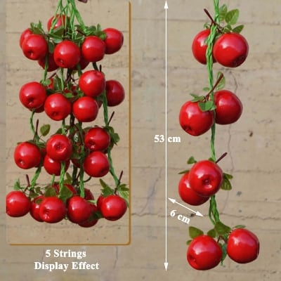 Picture of Realistic Simulation Artificial Apple Fruit String Ornaments Decor for Kitchen or Home Decoration Photography Props - Red