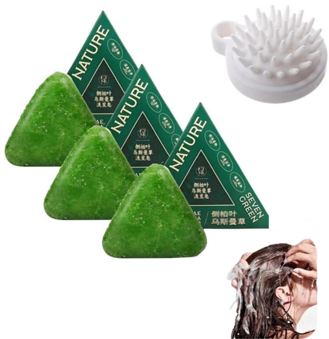 Picture of Nature Shampoo Bar for Soft Silky Shiny Smooth Dandruff free long hair - Green