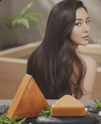 Picture of Nature Shampoo Bar for Soft Silky Shiny Smooth Dandruff free long hair - Orange