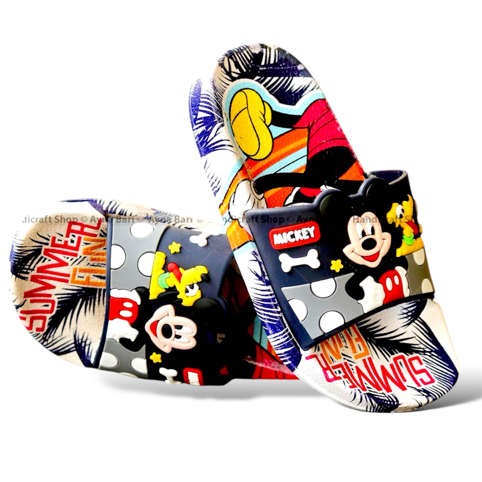 Picture of Disney Mickey Mouse Kids Sandals | Boys & Girls Sliders with Supportive Strap for Toddlers | Slides for Child | Blue & Black, Red Slip-on Pool Shoes Footwear