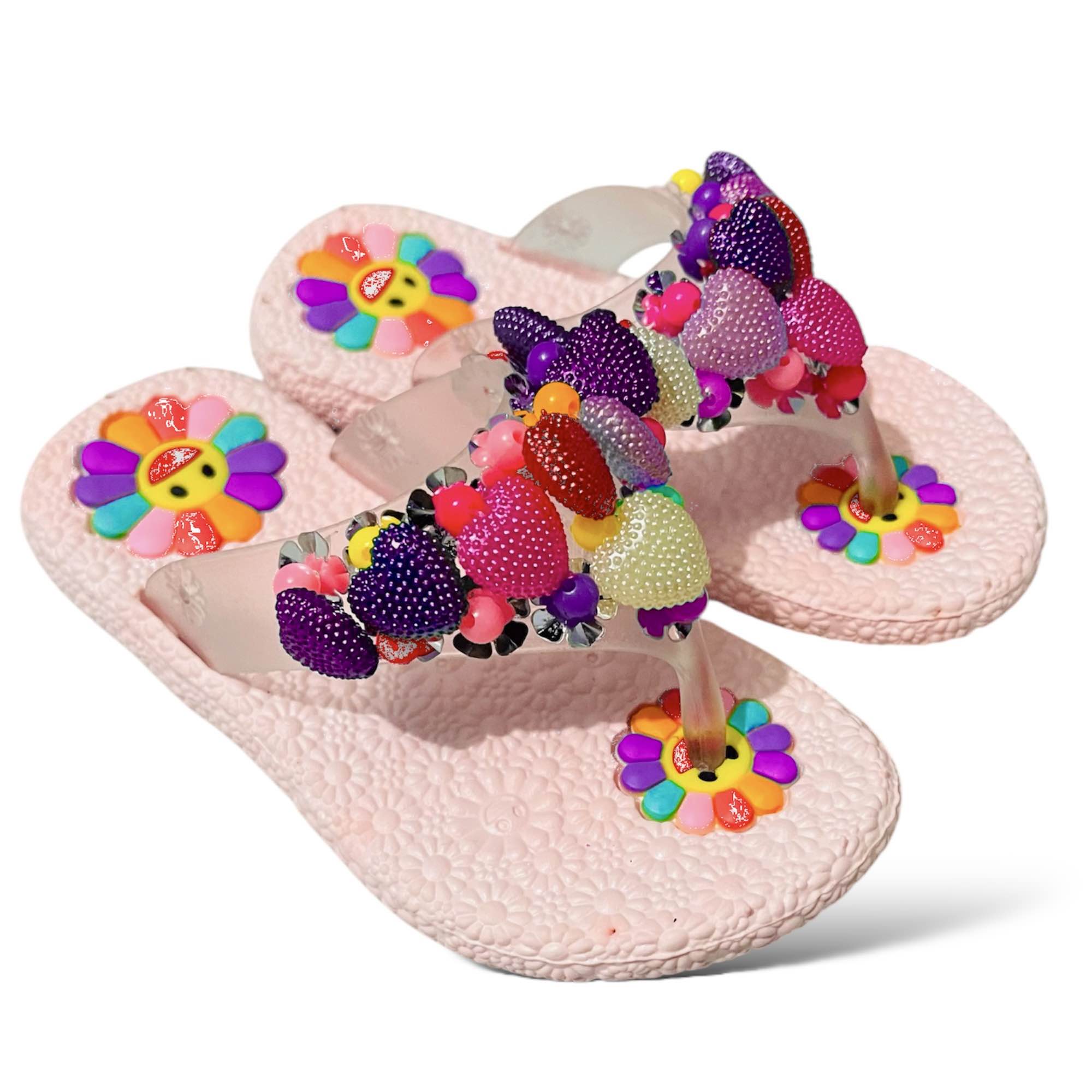 Picture of Sweet Princess Sandals 2024 New Summer Kids Fashion Covered Toes Soft Girl Pink- Red- Yellow Children Snap Button Flat Casual Slippers Slides For Cute Girl
