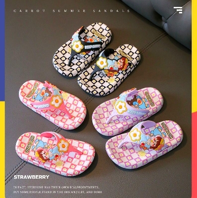 Picture of Orginal Children's Flip Flops Girls'  New Stylish Cartoon Girls' Non-Slip Soft Bottom Indoor Bathroom Baby Beach Slippers Pink- Purple & Black 
Eu 24 - 29
