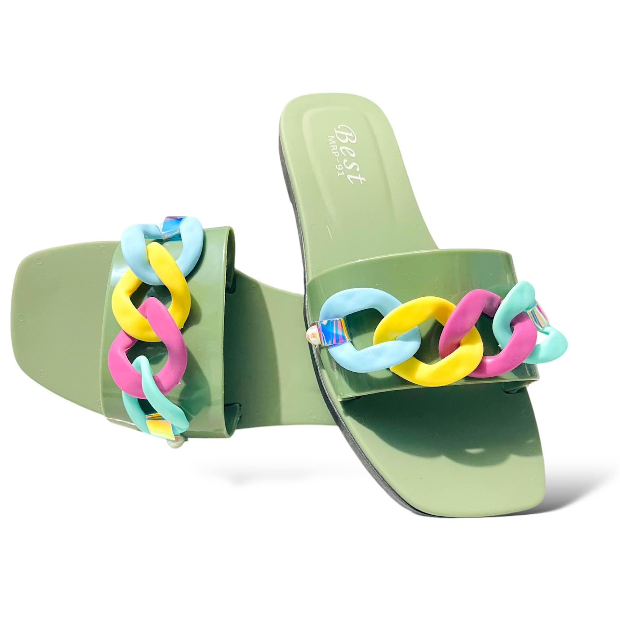 Picture of Ginger by Lifestyle Women Pink, Blue & Green Embellished Rubber Slider Girls Rubber Slides Sandal 36-40