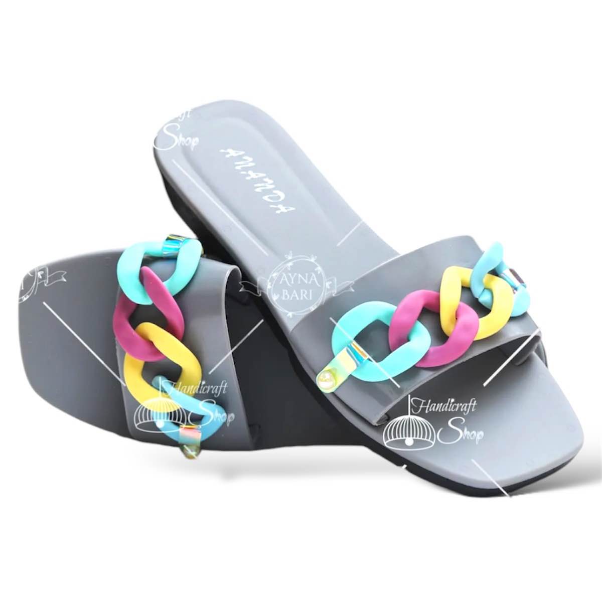 Picture of Ginger by Lifestyle Women Pink, Blue & Green Embellished Rubber Slider Girls Rubber Slides Sandal 36-40