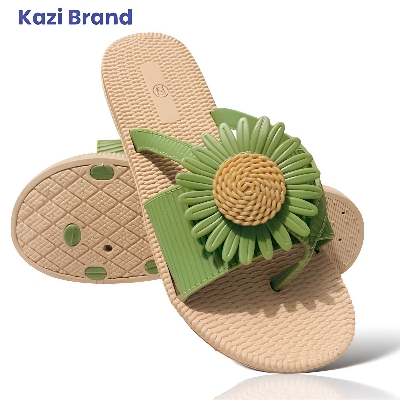 Picture of Womens Flat Regular Shoes New Fashionable Ladies Flat Slipper Sandals New Premium Sandal for Girls Color Brawon Green Pink Size Eu 36-40
