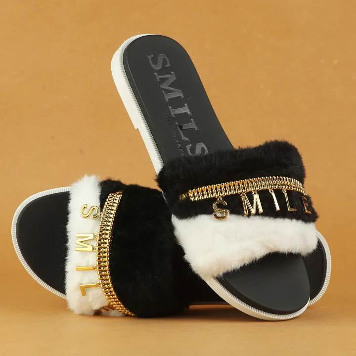 Picture of Flat Slipper for girls New collection Winter slipper for women Room Slipper house slipper wool slipper New premium winter Slippers for woman Color: Blue, Pink, Black