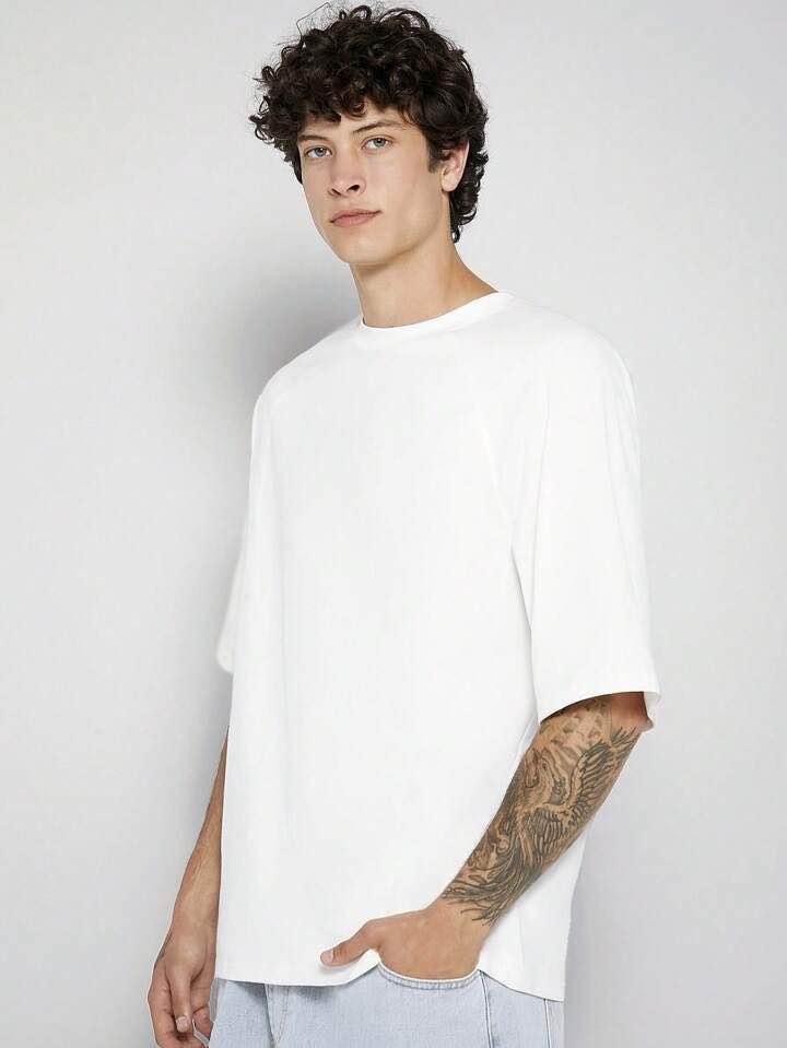 Picture of Men’s Premium White Drop Shoulder Oversized T-Shirt – Casual Stylish Cotton Tee