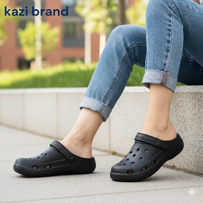 Picture of Unisex Black EVA Foam Clogs – Lightweight Slip-On Sandals with Breathable Holes, Non-Slip Thick Sole, Waterproof & Washable Shoes for Indoor, Outdoor, Beach & Summer Wear – Trendy Comfort Footwear for Men & Women