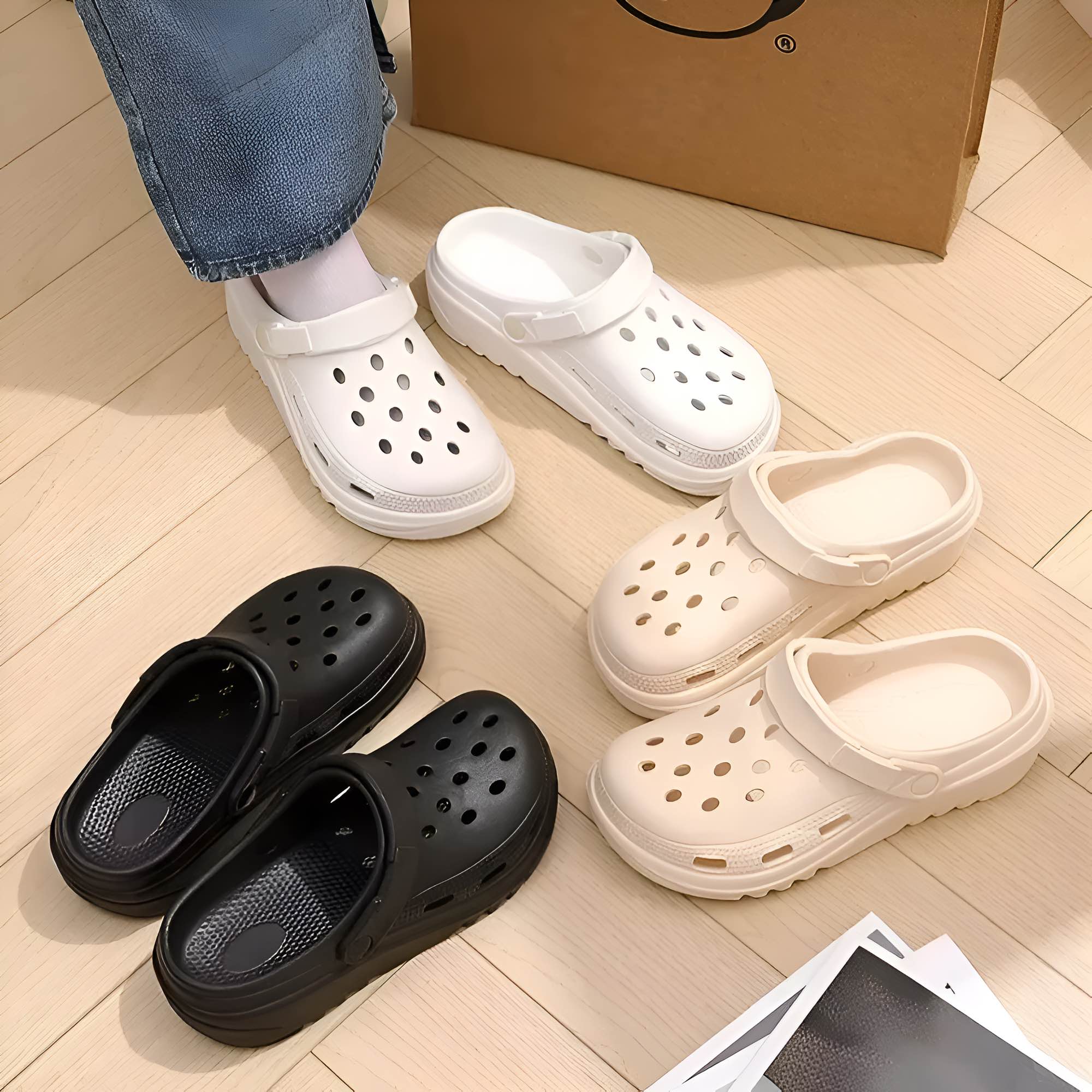 Picture of Unisex Black Crocs-Style EVA Clogs – Lightweight Slip-On Sandals with Breathable Ventilation Holes, Non-Slip Soft Sole, Waterproof & Washable Casual Footwear for Garden, Beach, Shower, Indoor & Outdoor Use – Comfortable Shoes for Men & Women