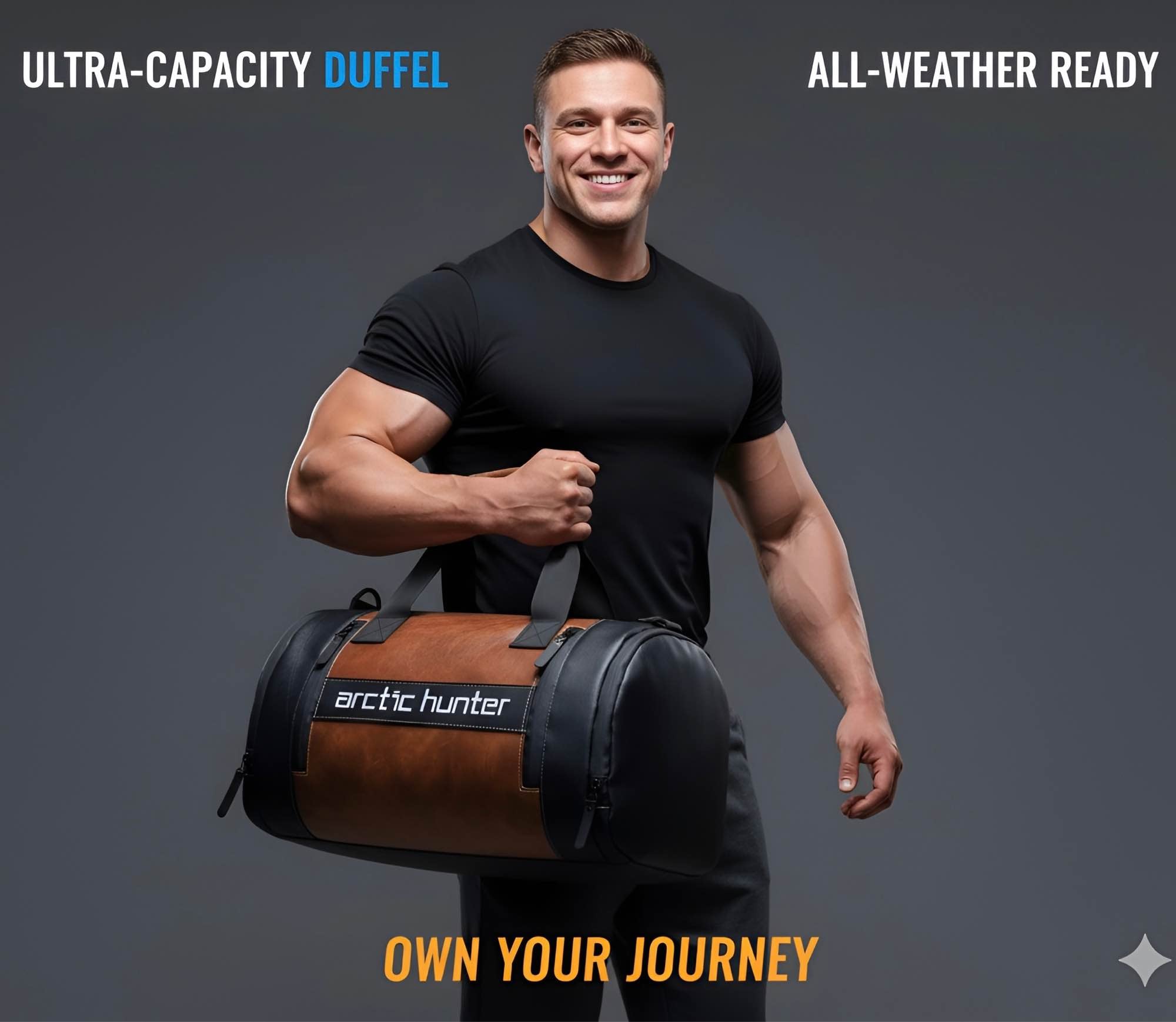 Picture of Arctic Hunter 4-in-1 Waterproof Duffel Gym Bag for Men with Separate Shoe Compartment | Small to Large Capacity Leather Travel Sports Bag - 🔥 Best for Fitness & Weekend Trip | Premium Quality