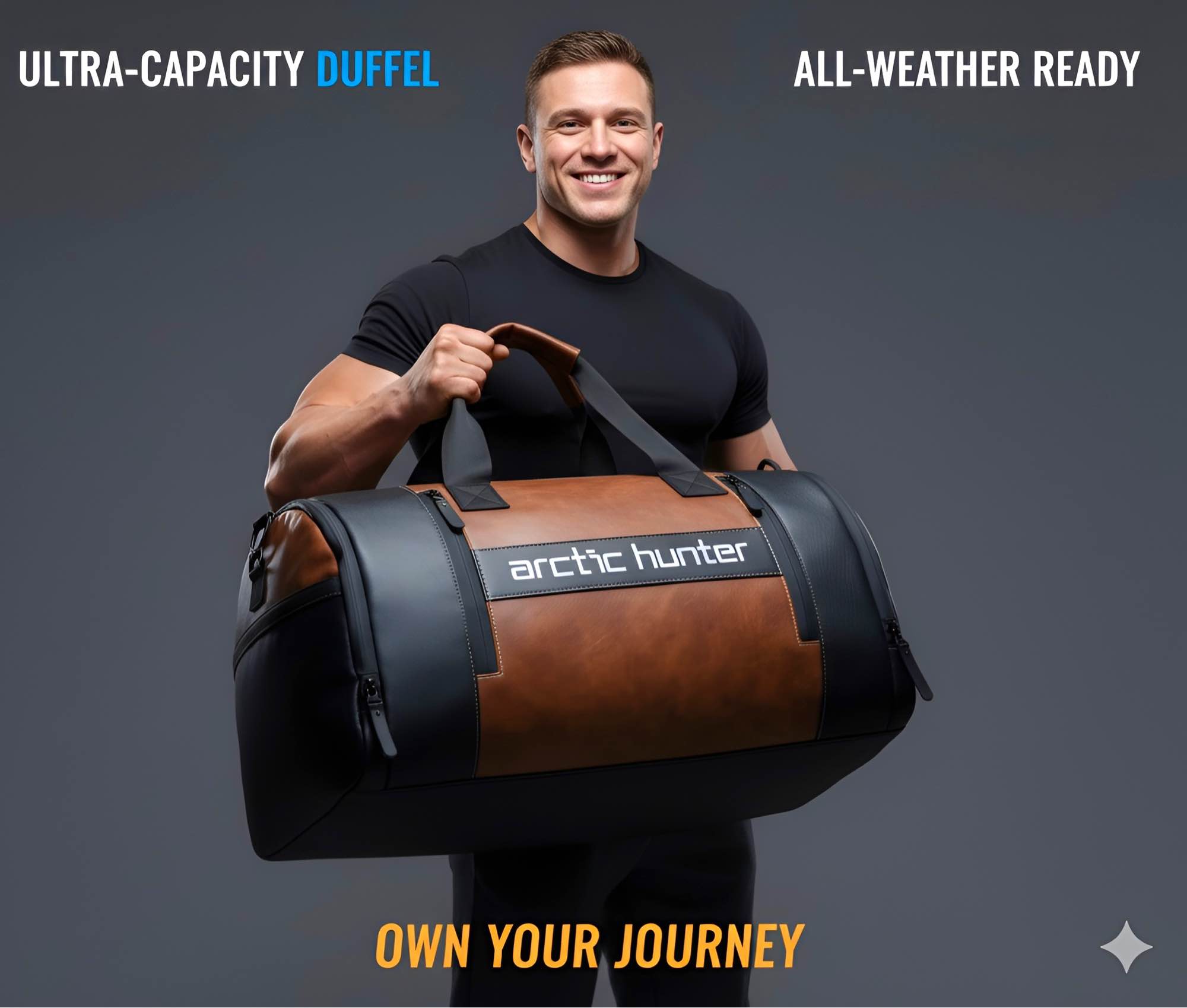 Picture of Arctic Hunter 4-in-1 Waterproof Duffel Gym Bag for Men with Separate Shoe Compartment | Small to Large Capacity Leather Travel Sports Bag - 🔥 Best for Fitness & Weekend Trip | Premium Quality