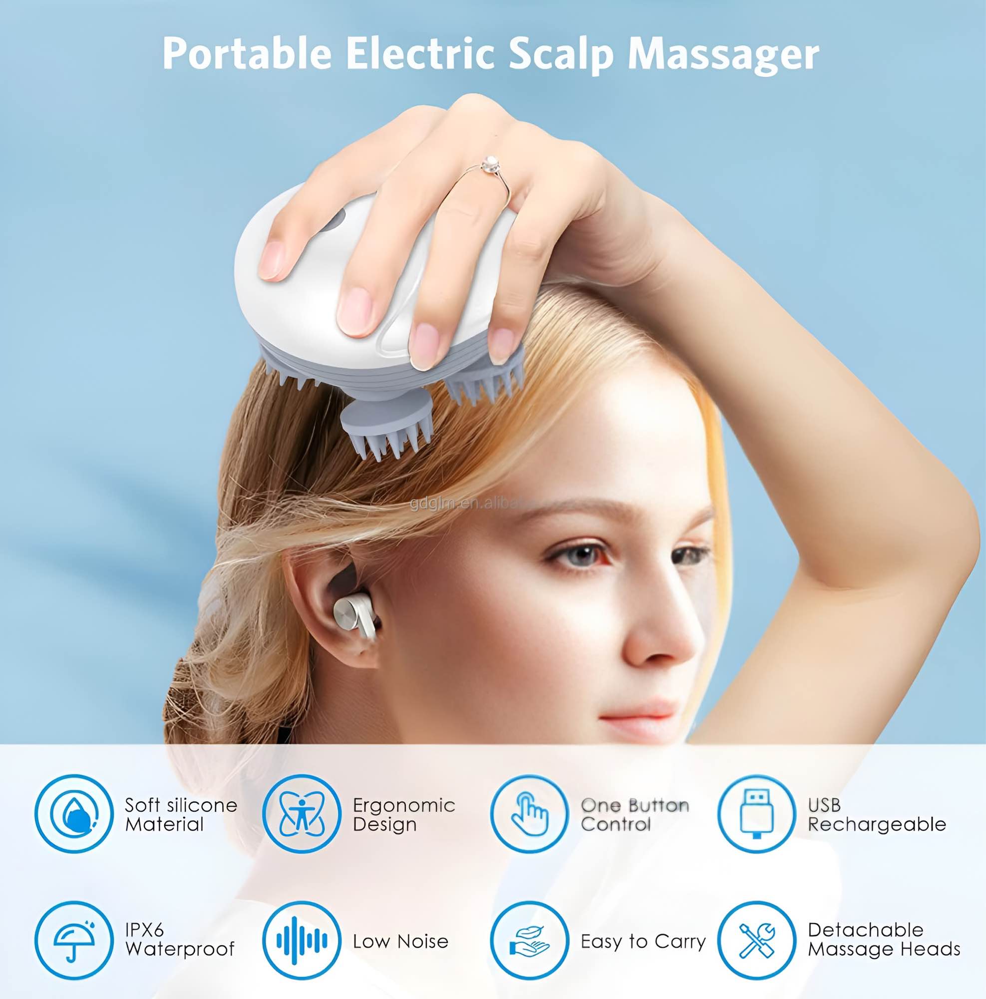 Picture of AMIR 4D Premium Electric Scalp & Body Massager – Handheld Wireless Head Scratcher with 96 Kneading Nodes, Red Light Therapy for Hair Growth, Stress Relief, Pain Relief & Pet-Friendly Use