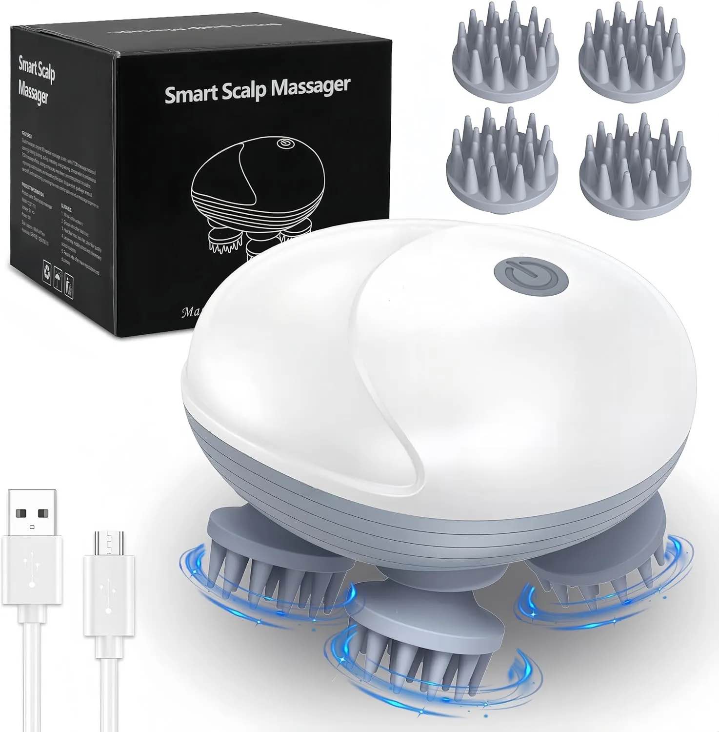 Picture of Smart Electric Scalp Massager for Men, Women, Cat & Dog Pets – Waterproof Rechargeable Head Massager with 4 Massage Heads & 3 Speeds for Hair Growth, Stress Relief & Relaxation