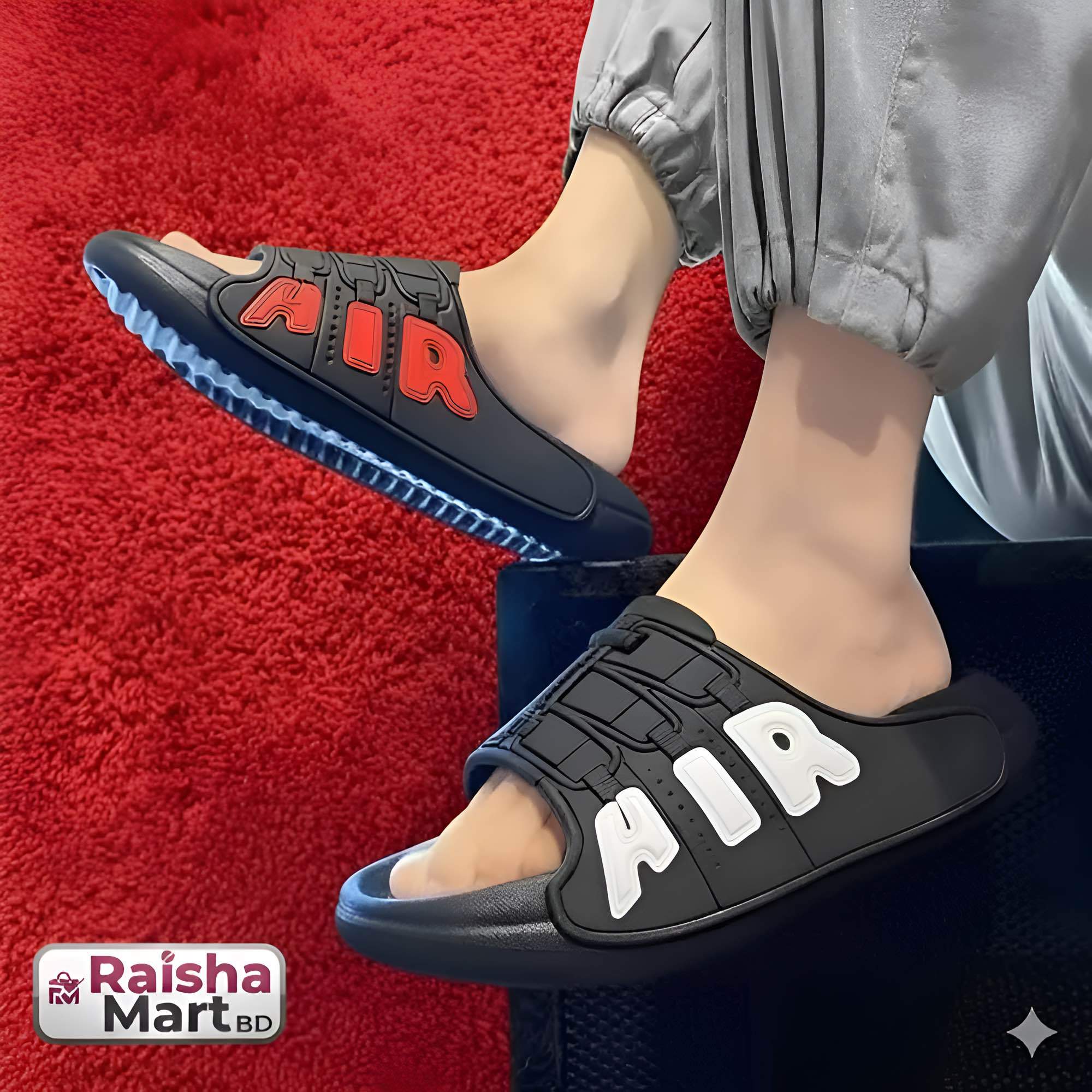 Picture of Men’s Black AIR Slides & Sandals – Trendy Fashionable Lightweight Comfortable Slippers & Shoes, New Design for Daily, Summer, Casual & Perfect Stylish Wear, Available in Black, Blue, White & Multiple Colors, Fashionable & Comfortable for All Ages