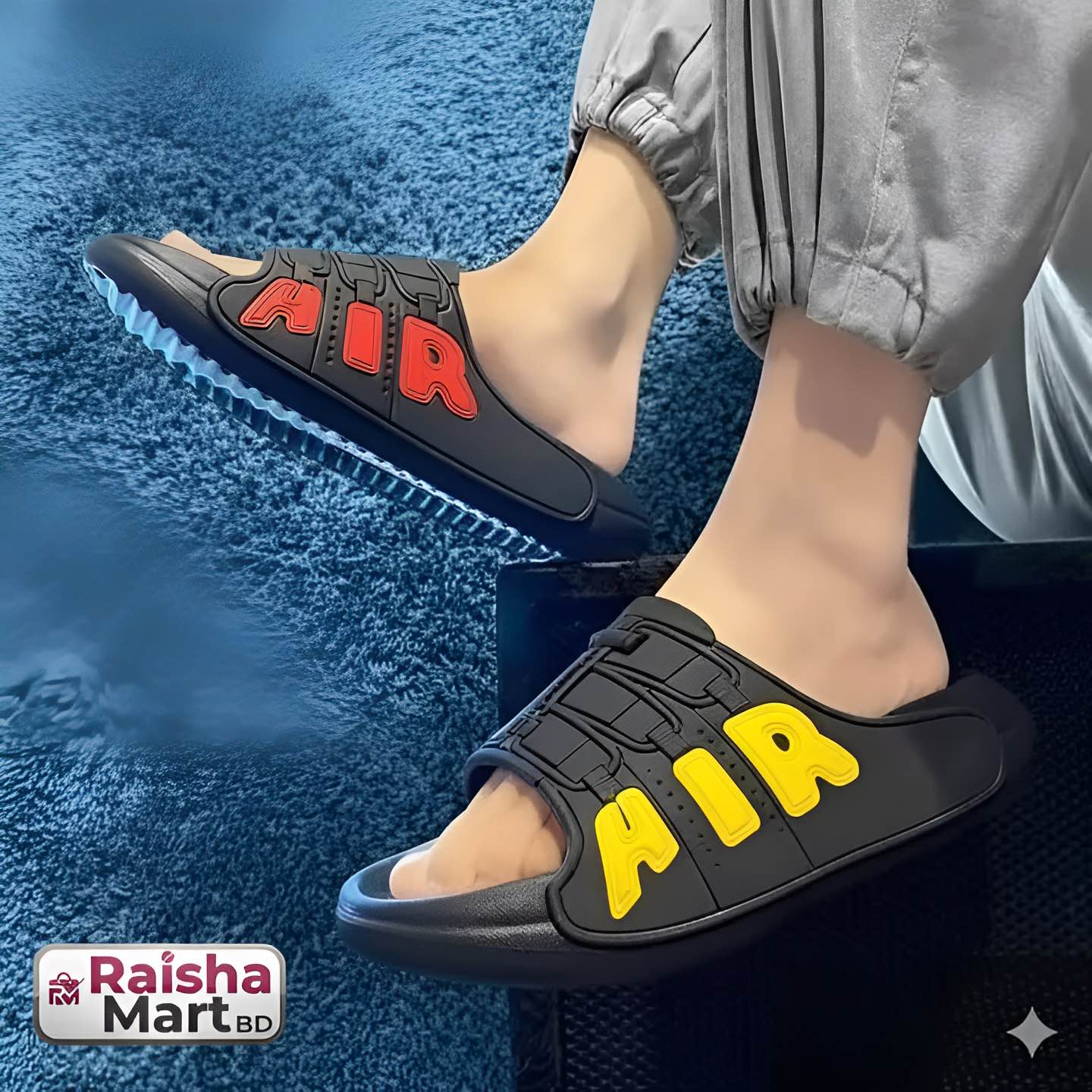 Picture of Men’s Black AIR Slides & Sandals – Trendy Fashionable Lightweight Comfortable Slippers & Shoes, New Design for Daily, Summer, Casual & Perfect Stylish Wear, Available in Black, Blue, White & Multiple Colors, Fashionable & Comfortable for All Ages