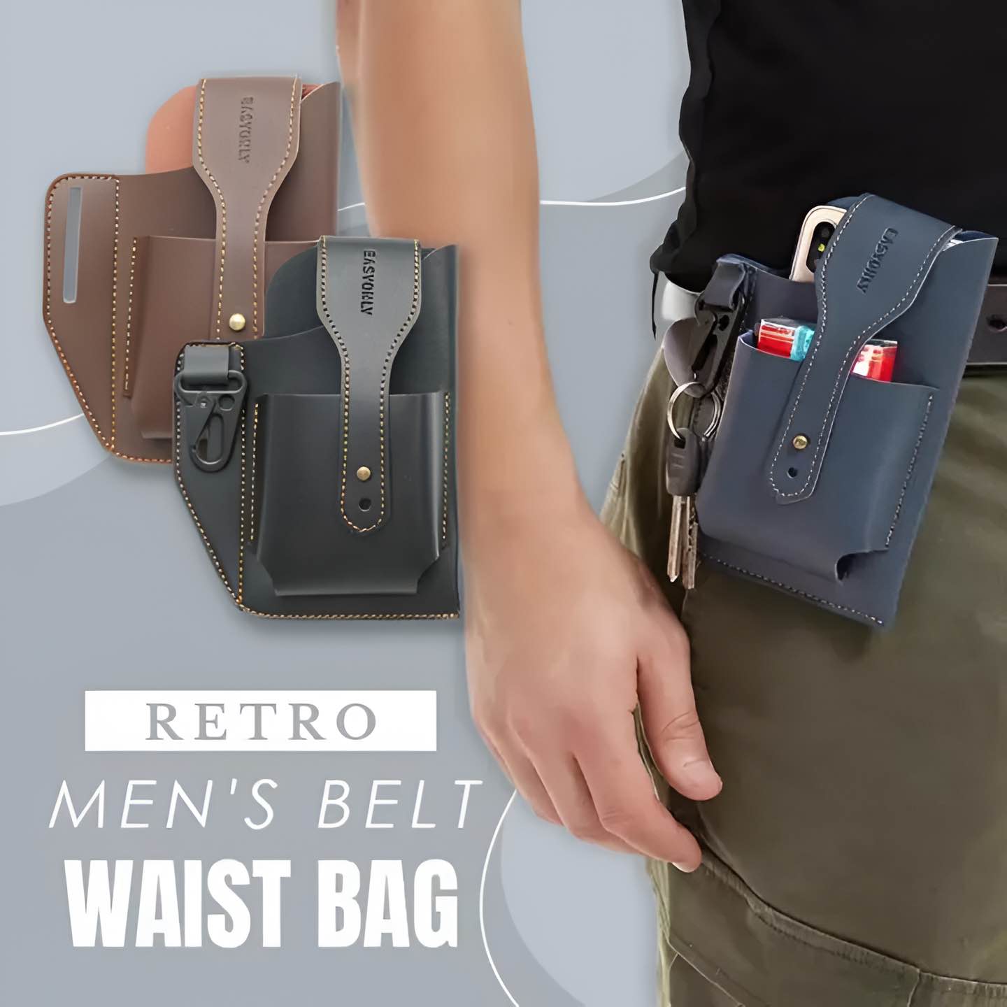 Picture of Trendy Men's PU Leather Tactical Belt Bag for Phone & Wallet | Multifunction Waterproof Crossbody Waist Holster