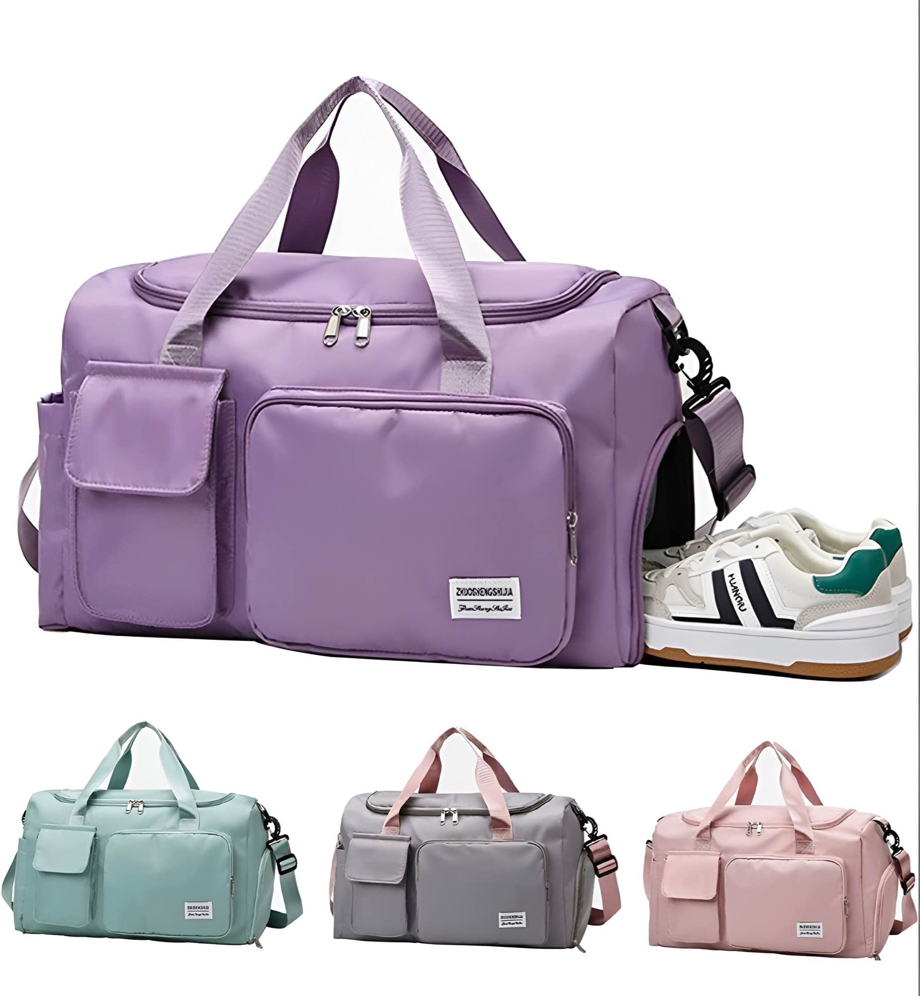 Picture of Premium Large Capacity Travel & Gym Duffel: The Ultimate Waterproof Bag with Smart Shoe & Wet Pockets (Purple & Pink Edition)